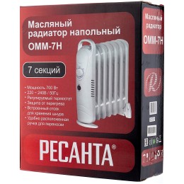 Масляный обогреватель РЕСАНТА ОММ- 7Н [67/3/1] 0,7кВт, 370?130?430, 7 секций, 4,9 кг }